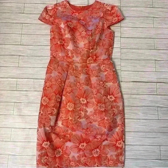 Carmen Marc Valvo Floral Jacquard Sheath Dress - Picture 3 of 8